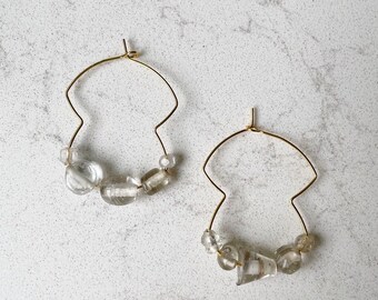 Geometric Gold Hoop Earrings-Clear Accent