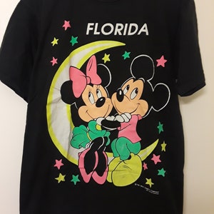 Vintage Mickey y Minnie Mouse Florida Camiseta de Neón