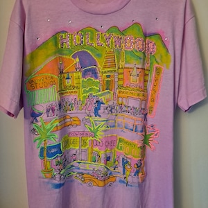 Vintage Hollywood Puffy Bedazzled Rhinestone Skyline T Shirt