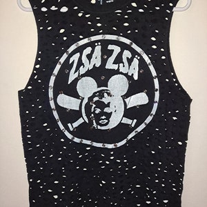 Shredded Rhinestone Studded ZSA 2 Muscle Tank T Shirt