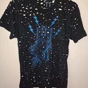 Vintage Shredded Rhinestone Studded Warhol Electric Chair T Shirt