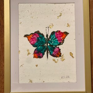 Bellissima farfalla dipinta a mano con stampa a foglia, incorniciata in oro, un ottimo regalo.