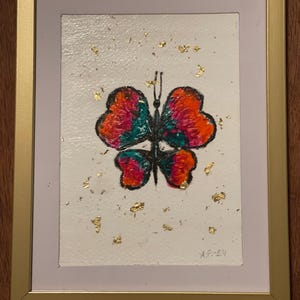 Bellissima farfalla dipinta a mano con stampa a foglia, incorniciata in oro, un ottimo regalo.