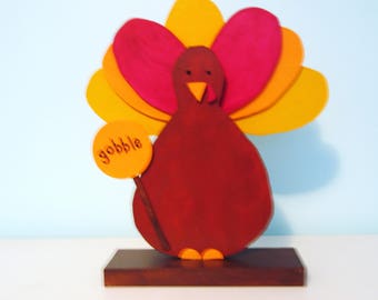 Handmade Wooden Turkey Tabletop Decor - Thanksgiving Decoration