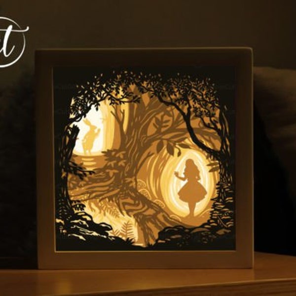 Alice Paper Cut Light Box Template, 3D Shadow Box SVG Files, Shadow Box Paper Cut, Light Box SVG, 3D Papercut Light Box SVG File
