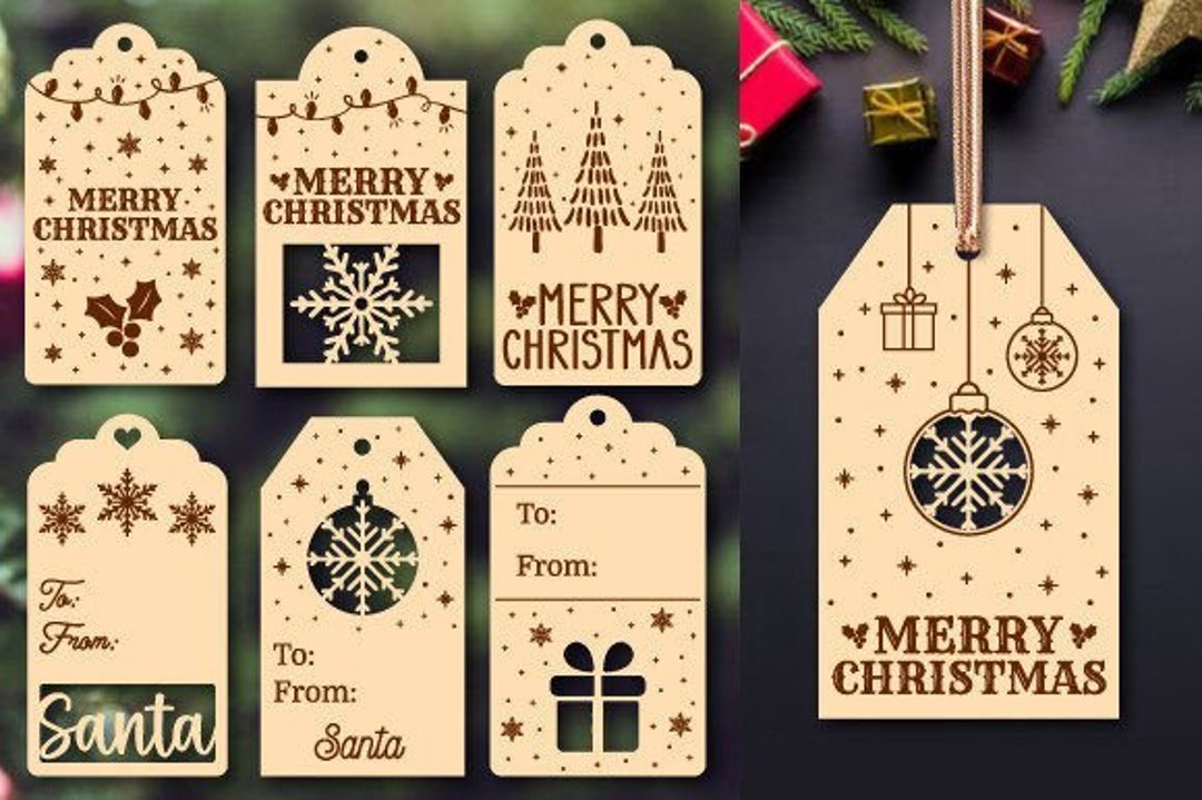 Christmas Gift Tag Laser Cut Bundle, Christmas Name Tags SVG, Laser