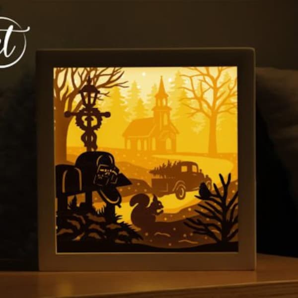 Merry Christmas Struck Paper Cutting Svg, 3D Shadow Box SVG Files, Shadow Box Paper Cut, Light Box SVG, 3D Papercut Light Box SVG File