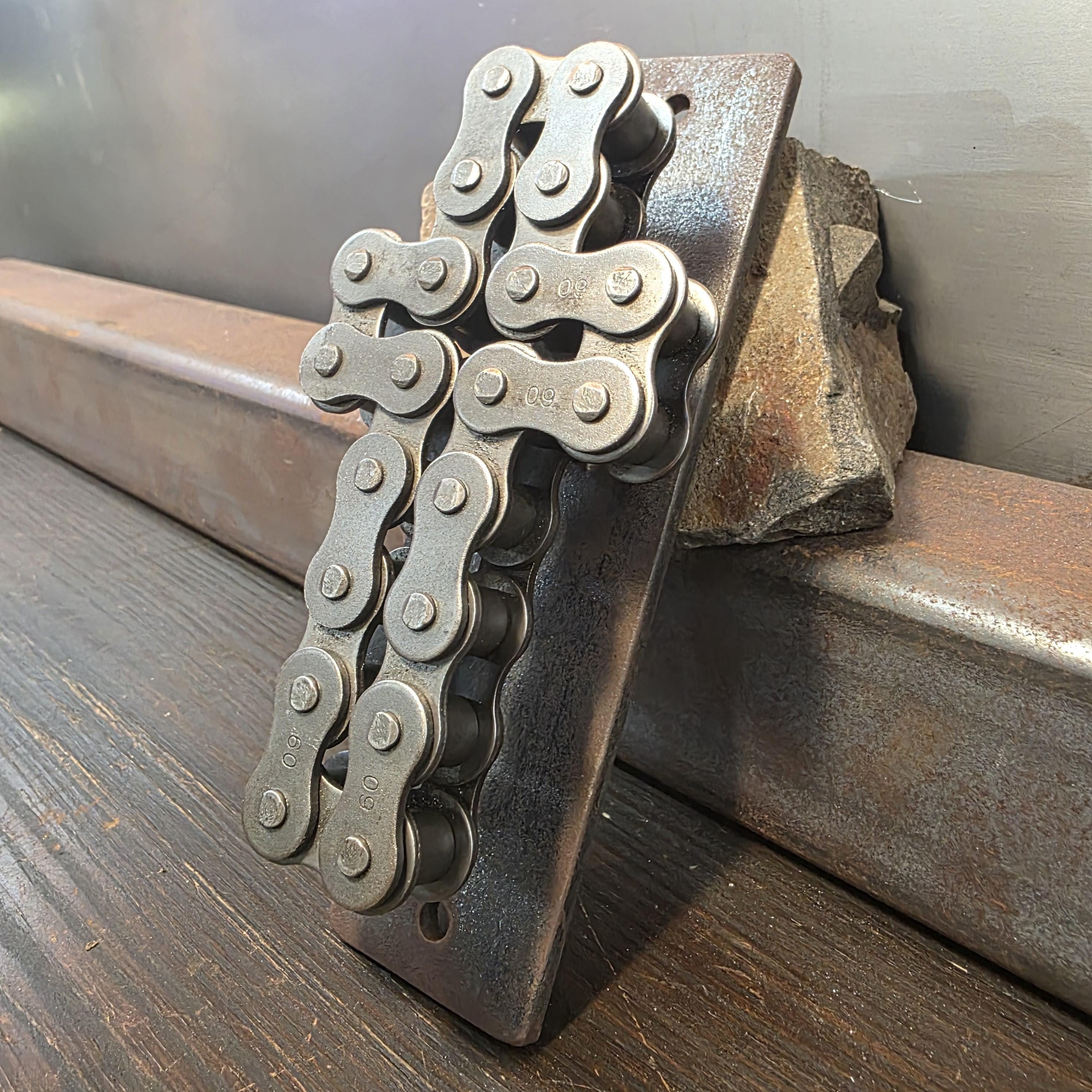 Motorcycle Chain Holy Cross Wall Art | Repurposed Industrial Steel