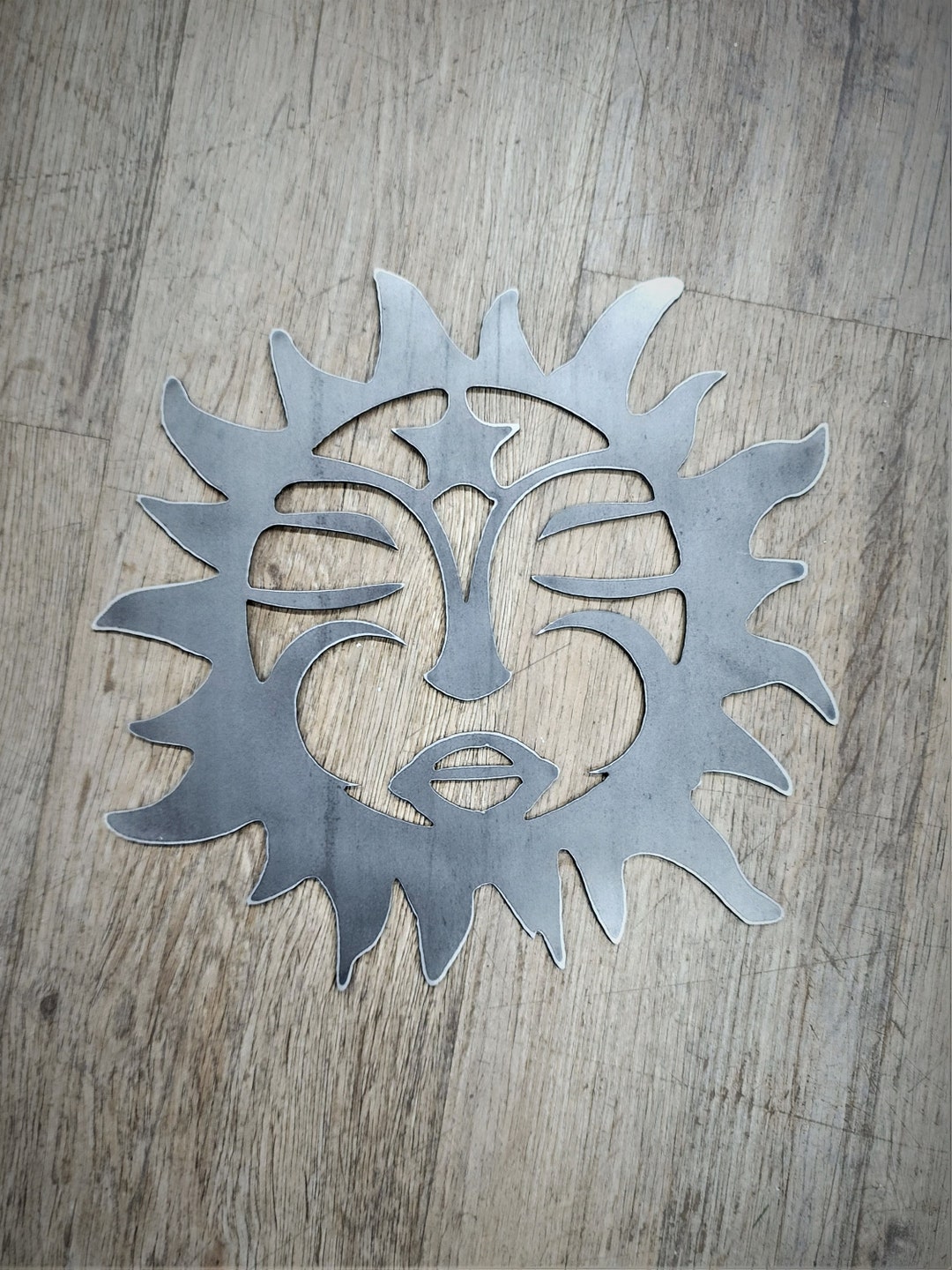 Sun Moon Face Celestial Metal Wall Art Etsy