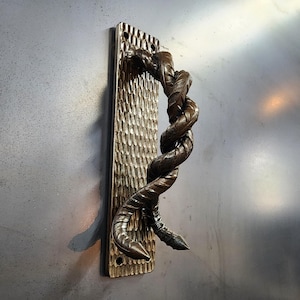 Hand Forged Twisted Rebar Door Pull | Blacksmith Made Steel "Serpent's Tongue" Handle