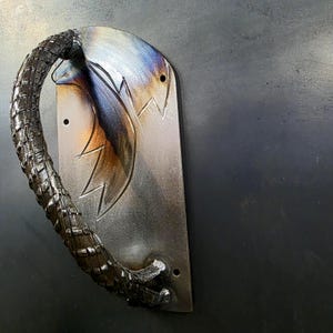 Hand Forged Door Handle Pull 'The Palm' Medieval Twisted Steel Rebar Blacksmith