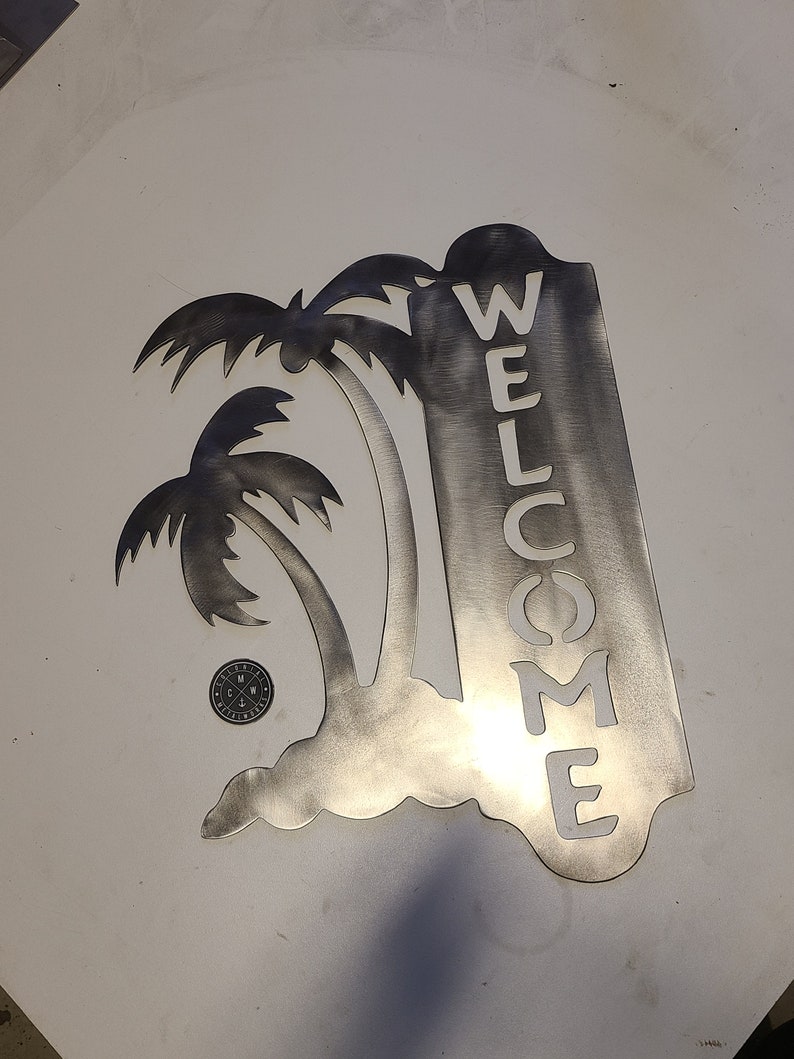 Palm Tree Sign Plasma Metal Wall Art Tropical Outdoor Etsy