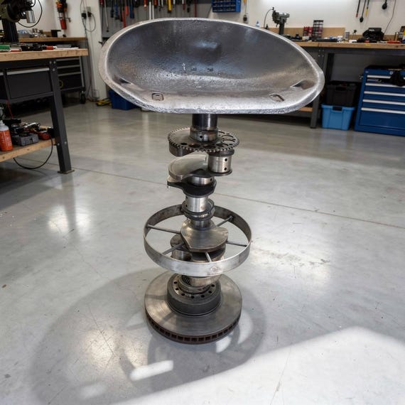 Industrial Tractor Seat Stool | Diesel Truck Crankshaft Barstool