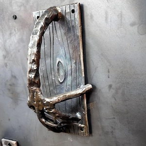 Hammered Iron Tree Door Pull | Hand Forged Steel Handle