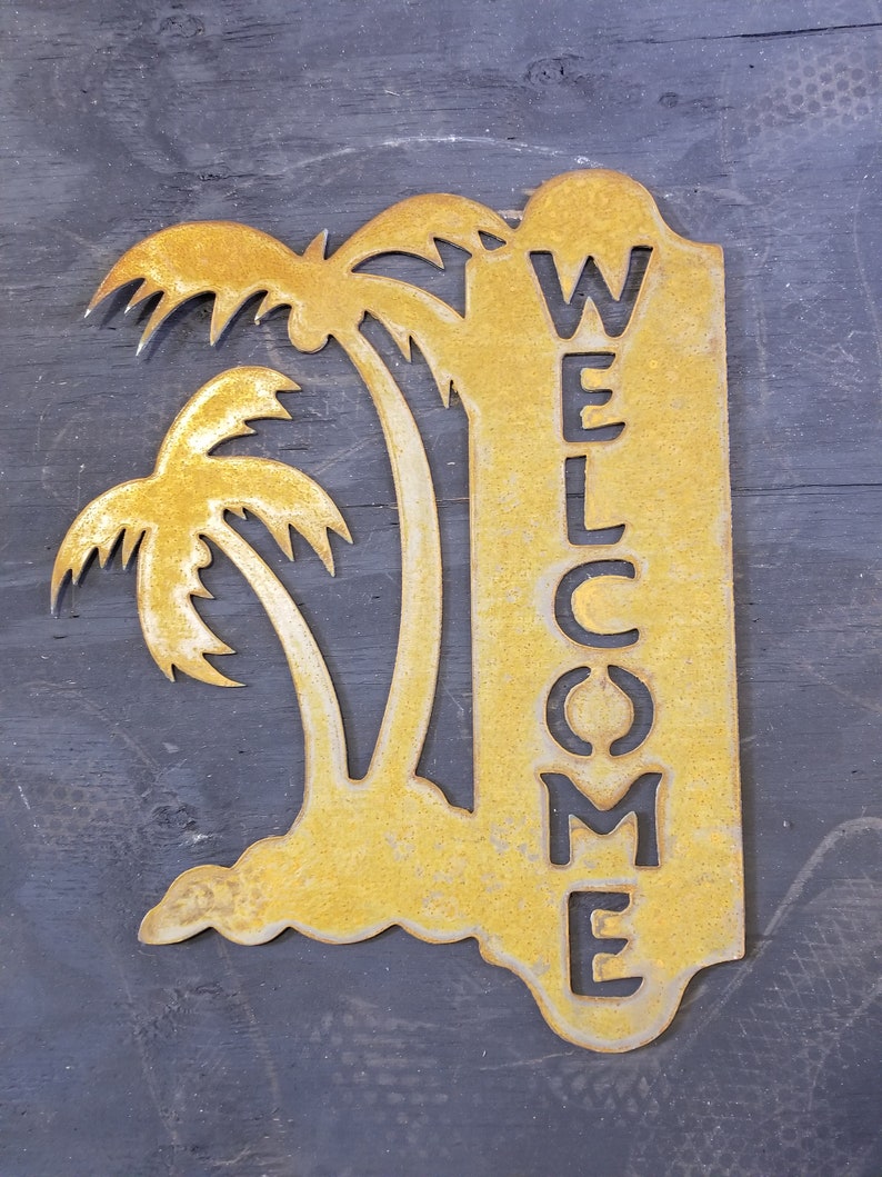 Palm Tree Sign Plasma Metal Wall Art Tropical Outdoor Etsy