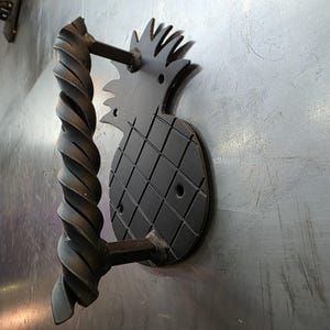 Twisted Pineapple Iron Door Pull | Hand Forged Steel Gate Handle | Blacksmith Crafted