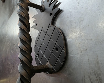 Twisted Pineapple Iron Door Pull | Hand Forged Steel Gate Handle | Blacksmith Crafted