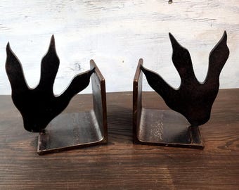 T-Rex Dinosaur Metal Bookends | Rustic Steel Dino Claw Footprint | Handmade Library Shelf Decor