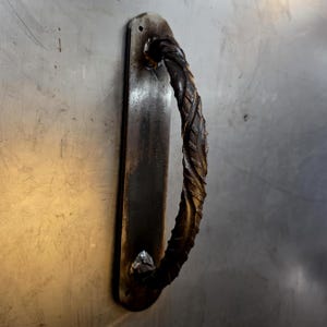 Twisted Steel Door Pull | Hand Forged 'Sea Serpent' Metal Rebar Handle | Rustic Industrial