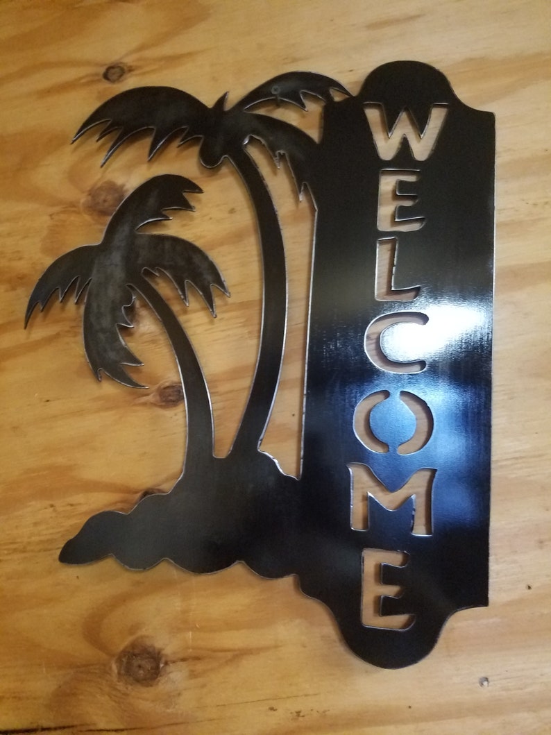 Palm Tree Sign Plasma Metal Wall Art Tropical Outdoor Etsy