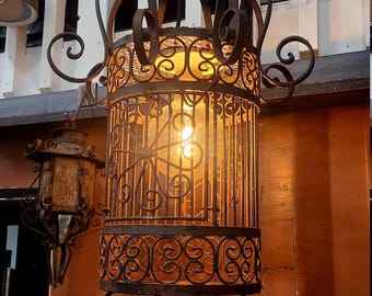 Repurposed Victorian Bird Cage Pendant Light