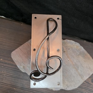 Music Note Door Pull | Hand Forged Treble Clef | Twisted Metal Art Door Handle