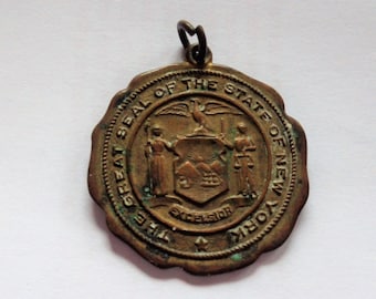 The Great Seal of the State of New York - 14 K Gold Plated Emblem - Charm Pendant Medal