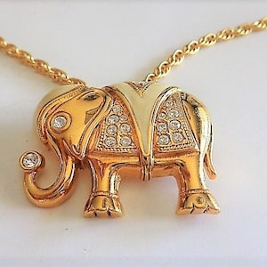 AVON Royal Elephant Pin Pendant Necklace - Book Piece - Designed By Kenneth Jay Lane KJL