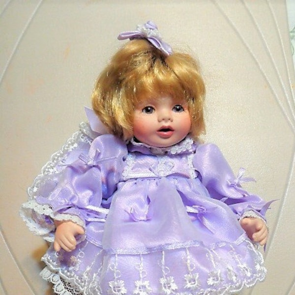 Angelicia a Marie Osmond Tiny Tots Collection Porcelain Blonde Hair Doll Purple Dress