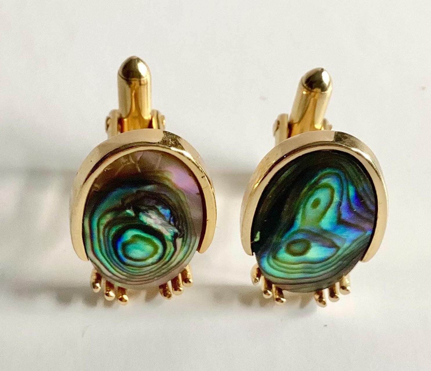 Boutons De Manchette Vintage Swank Avec Fausses Perles Vertes - Motif élégant Et Rétro