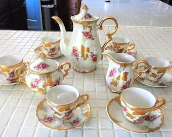 Vintage Demitasse Coffee Service Set Rose and Gold