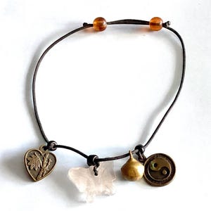 Handmade Corded Adjustable Bracelet with Knotted Charms