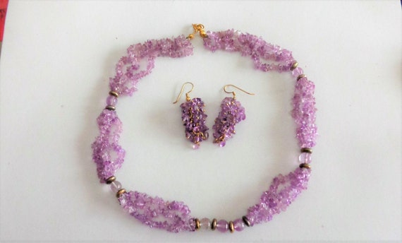 Amethyst Purple Nuggets 3 Strand Choker Necklace … - image 1