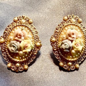 1928 Jewelry Company Victorian Style Pierced Oval Earrings with Faux Pearls