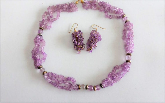 Amethyst Purple Nuggets 3 Strand Choker Necklace … - image 2