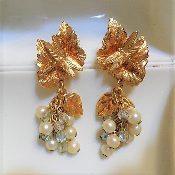 Kirk's Folly Dragonfly Dangling Faux Pearl Gold Tone Pierced Earrings