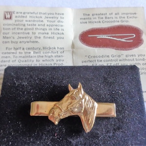 Hickok Crocrodile Grip Horse Head Tie Clasp Tie Bar with Certificate - Vintage Men&#39;s Jewelry