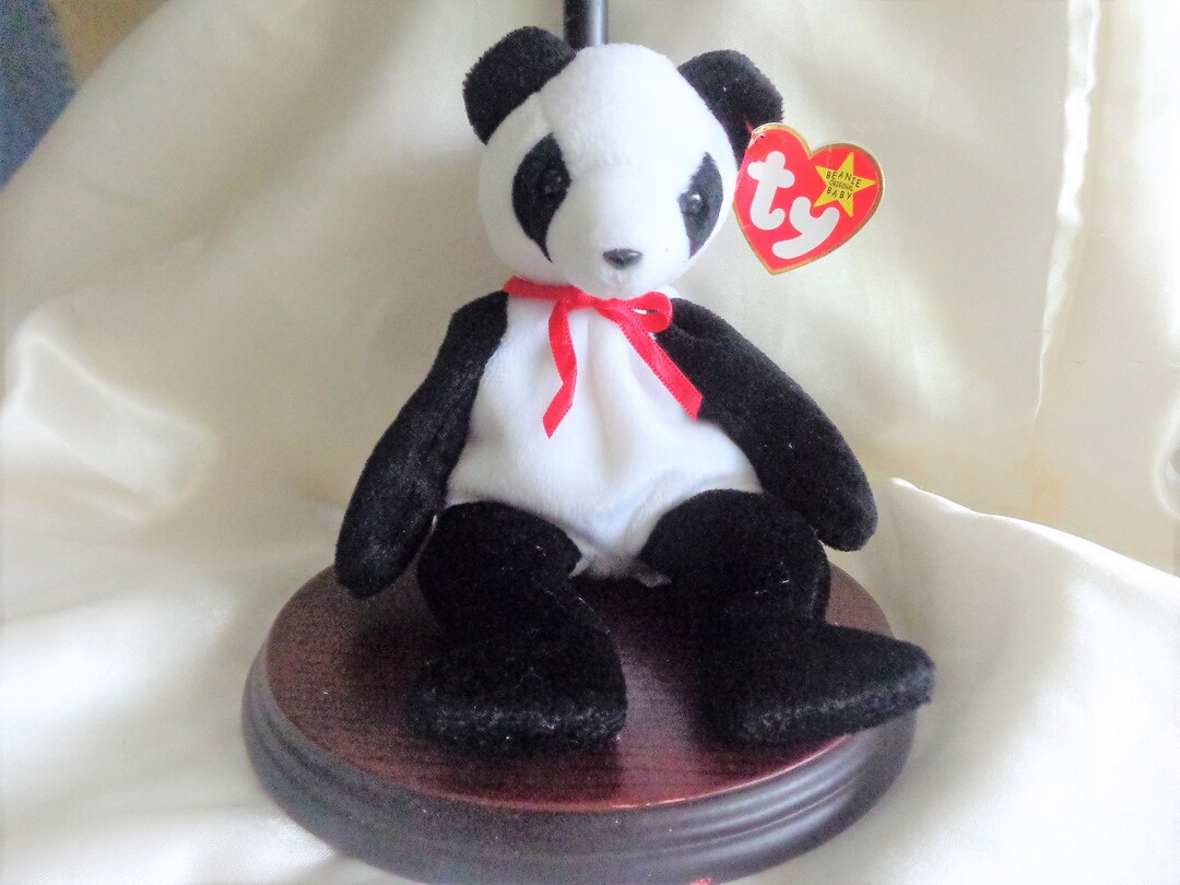TY Beanie Babies FORTUNE Black & White Bear With Red Etsy