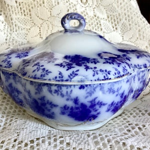 Antique Ridgway Flow Blue LADAS Porcelain Tureen & Lid Made in England circa 1900