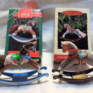 1992 & 1993 Hallmark Keepsake Rocking Horse Ornaments - Rocking Horse Collector&#39;s Series - Vintage Christmas Ornaments