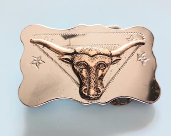 Hebilla de cinturón de dos colores estilo occidental con cuernos largos de Texas