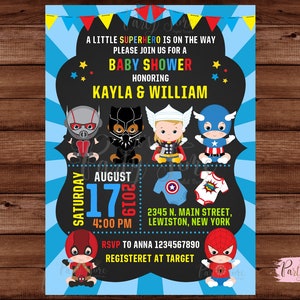 Invitación para baby shower de superhéroes - Invitación para baby shower de superhéroes - Invitación para baby shower de superhéroes Vengadores - Archivo digital
