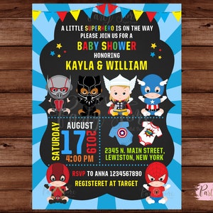 Superhero Baby Shower Invitation Superheroes Baby Shower Invitation Superheroes Avengers Baby Shower Invitation Digital file image 1