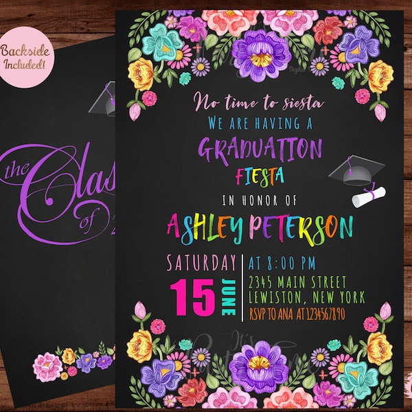 Mexican Fiesta Graduation Invitation - Fiesta Graduation Party Invitation - Floral Fiesta Invitation - DIGITAL FILE