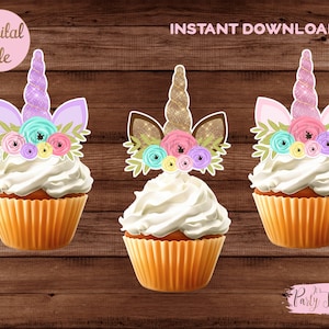 Unicorn Cupcake Toppers - Unicorn Birthday Decoration - Unicorn Birthday -  Unicorn Party -  Unicorn Cake Topper. INSTANT DOWNLOAD