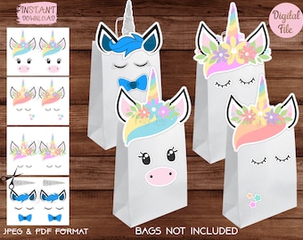 Unicorn Favor bags - Unicorn Bag - Unicorn Treat Bags - Unicorn Party Bags Printable - Digital Files (You Print) - INSTANT DOWNLOAD