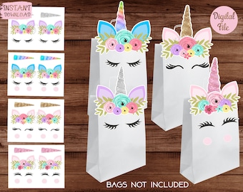 Unicorn Favor bags - Unicorn Bag - Unicorn Treat Bags - Unicorn Party Bags Printable - Digital Files (You Print) - INSTANT DOWNLOAD