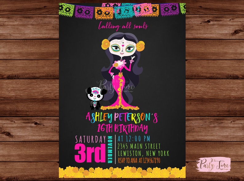 Sugar Skull Birthday Invitation Sugar Skull Invitation - Etsy