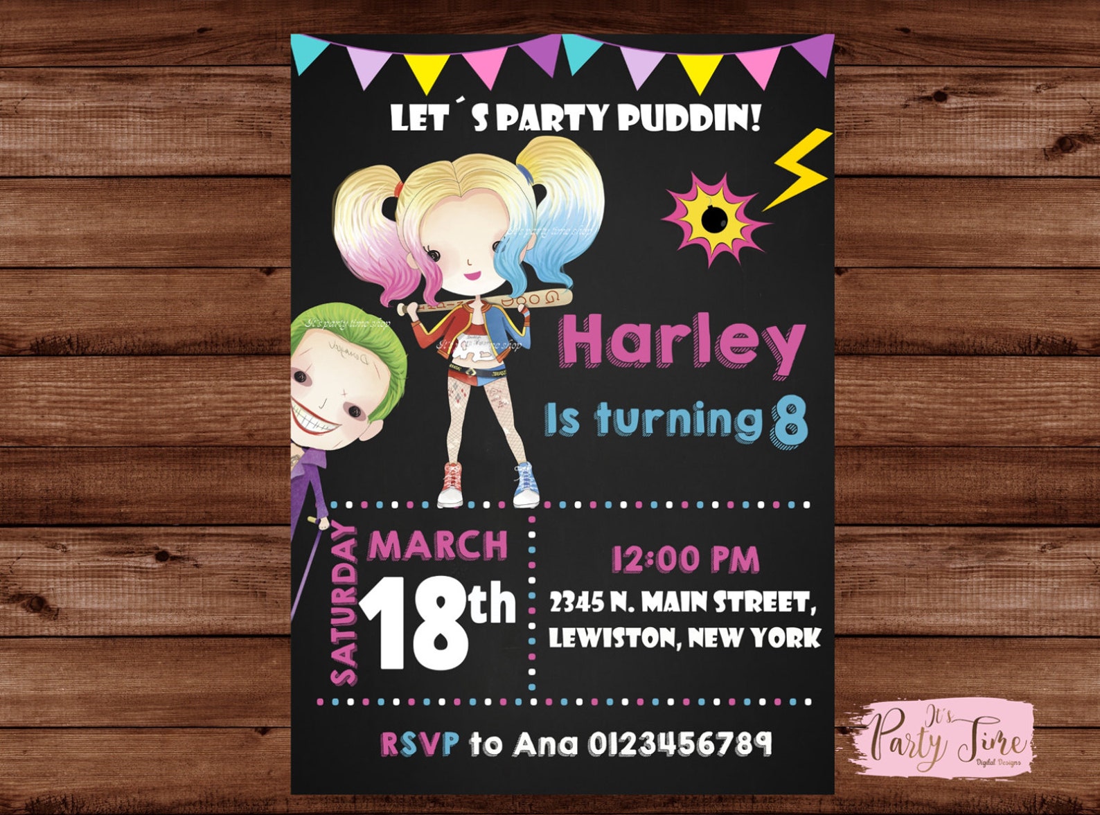 Harley Quinn Invitations Harley Quinn Birthday Invitations | Etsy