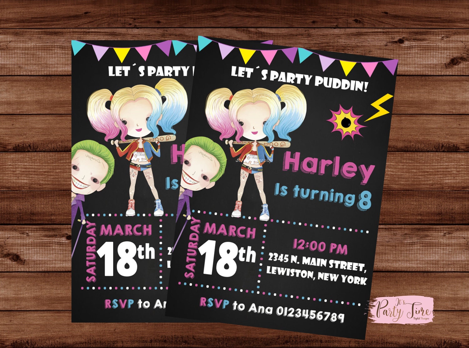 Invitaciones de Harley Quinn invitación del Escuadrón de la | Etsy